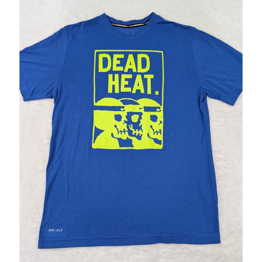 Nike Running "Dead Heat" T-Shirt Men's L Blue Dri Fit Skull Headband Print